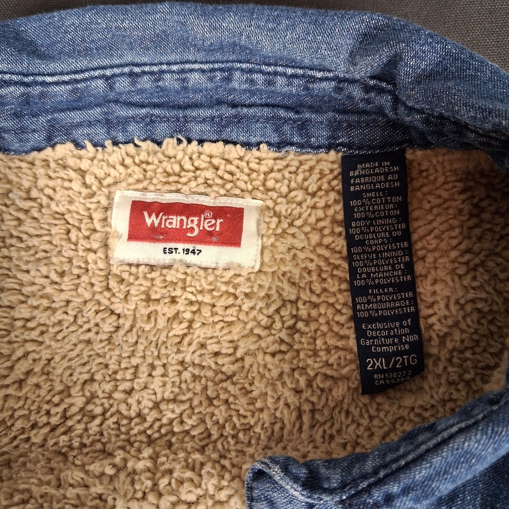 Vintage Wrangler Shacket Sherpa Lined Denim Jacket Men's 2XL Western Trucker - Picture 3 of 8